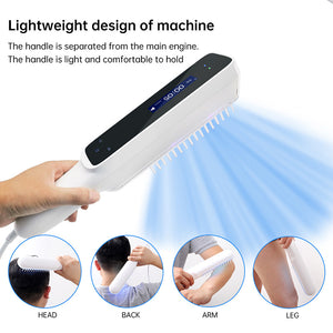 BU-10 home UVB phototherapy device shown for head back arm and leg use