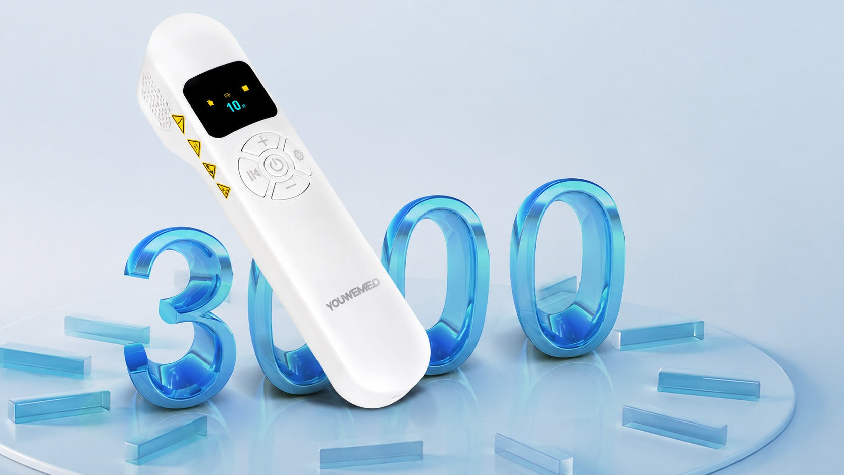UV308B device beside a 3000-hour LED service-life graphic