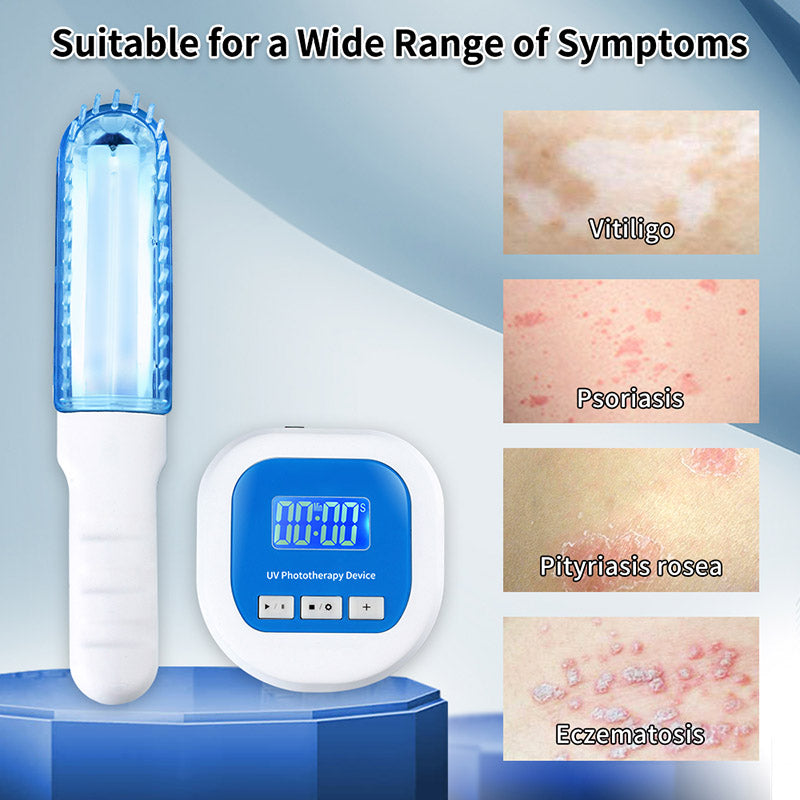 BU-1 home UVB phototherapy device with timer and skin reference images